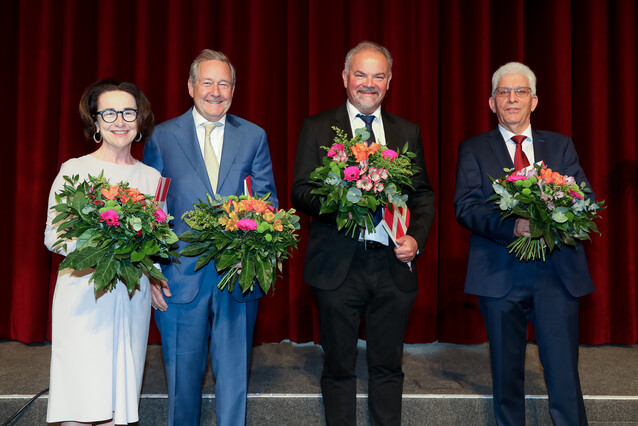 Left to right: Christiane Druml, Josef Smolen, Jürgen Knoblich, Meinrad Busslinger. Copyright: PID/Christian Fürthner